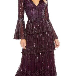 EMBELLISHED BELL SLEEVE TIERED GOWN Mac Duggal